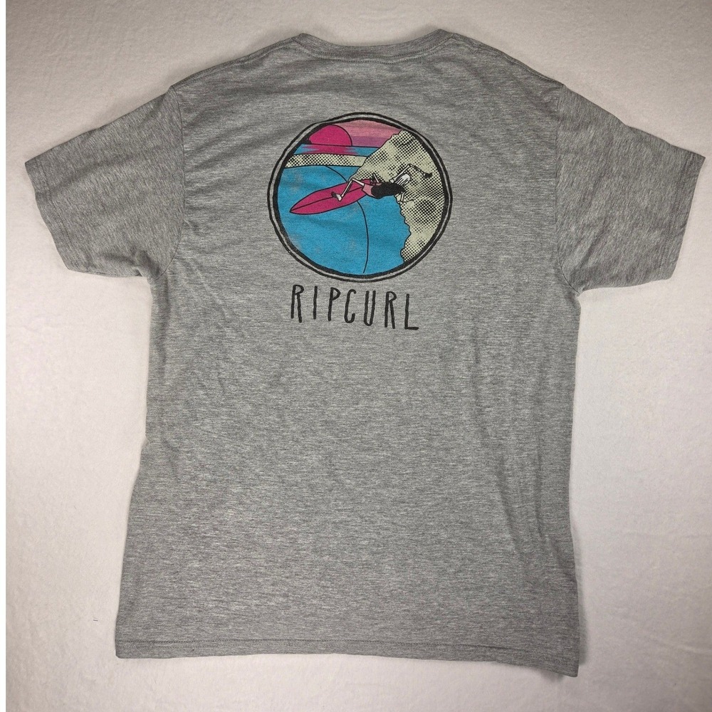 Rip Curl Gray Short Sleeve T-shirt Skeleton Surfer Beach Waves Men's Large L